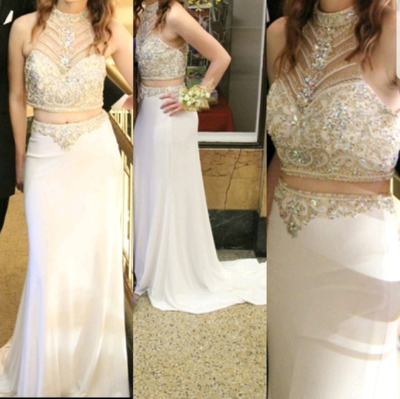 Prom Dress: White/ Hi-Neck/ Train - Picture 1 of 1